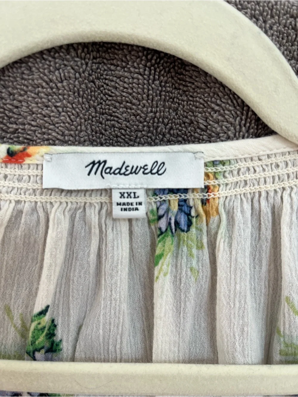 Madewell Cream Floral Button-Front Puff Sleeve Blouse